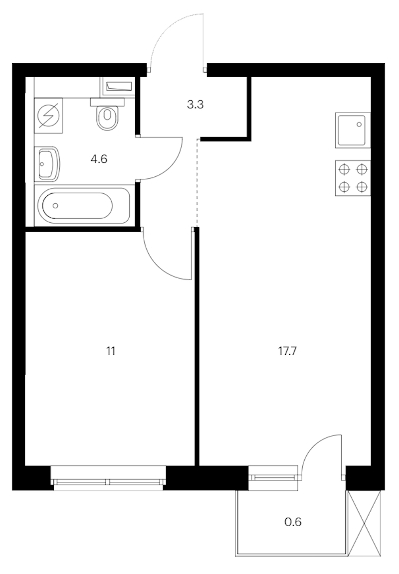 1-комнатная квартира 37.2 м², 7/12 эт., ЖК «Шкиперский 19»